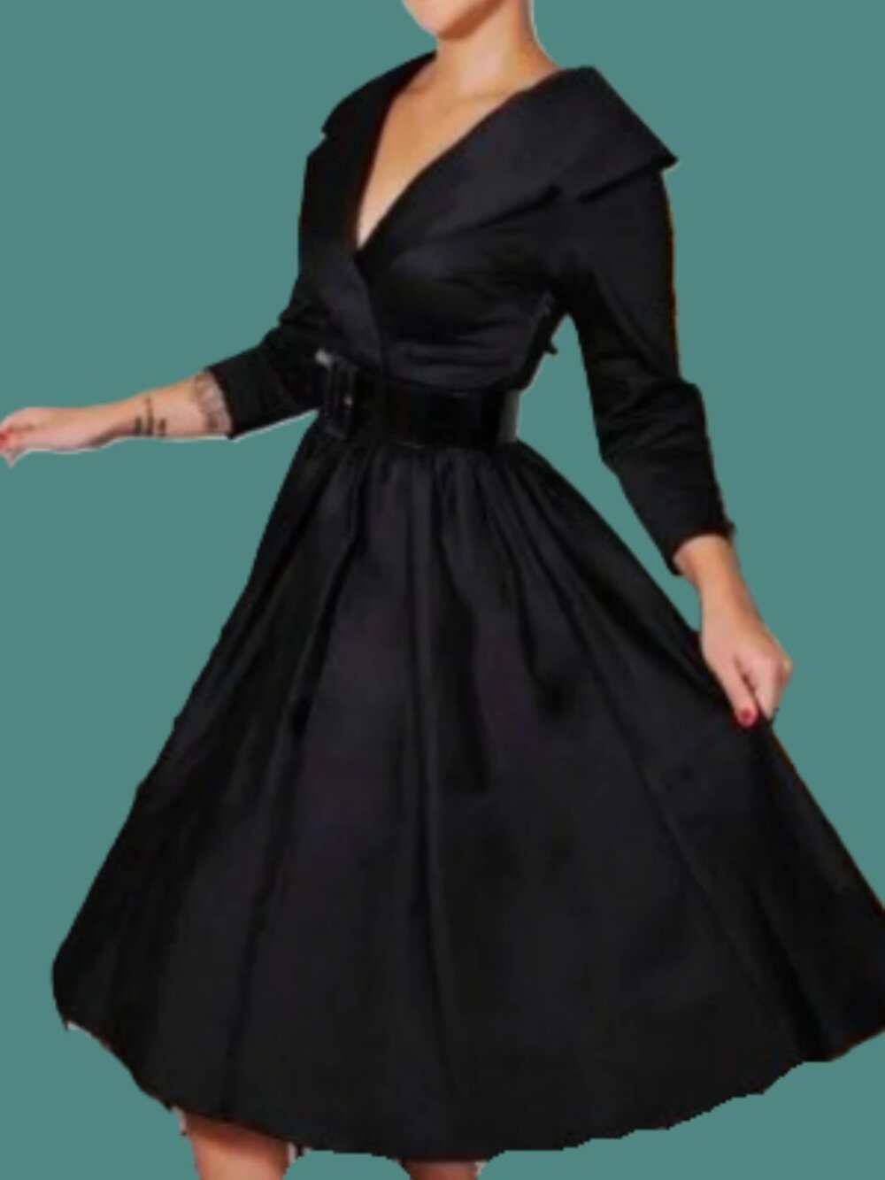 NWT Pinup Couture Black Portrait Collar Swing Dress Medium Retro 50s